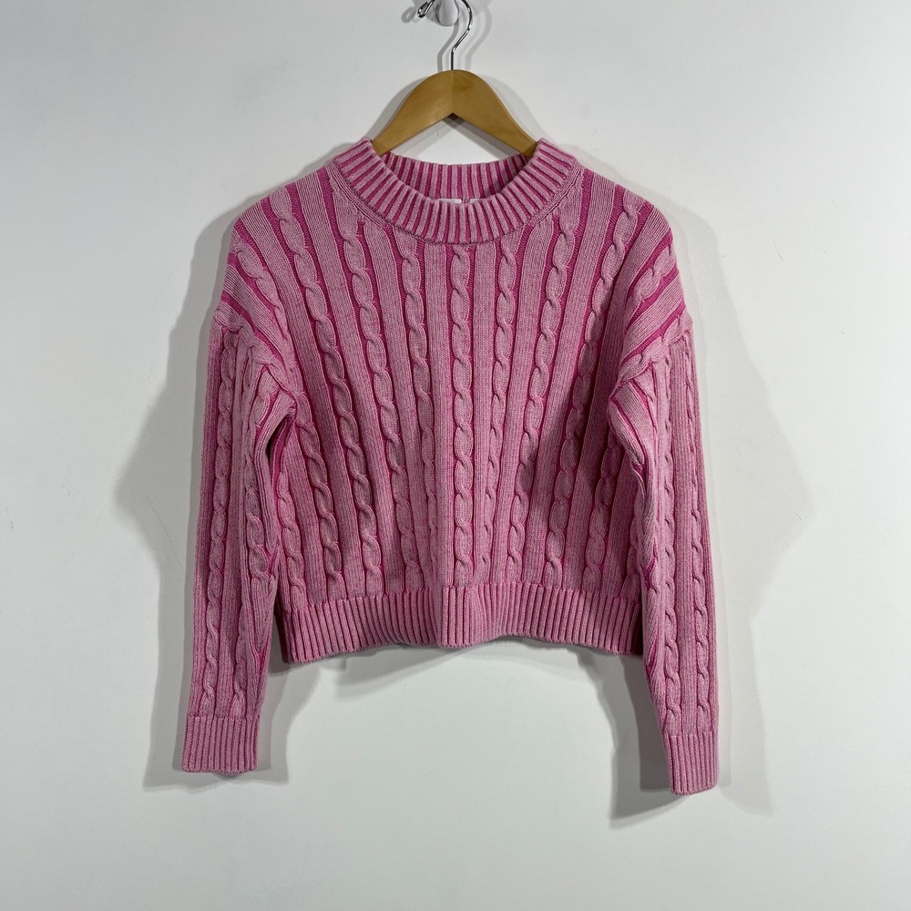Gap Preppy Academia Cable Knit Sweater Womens Small Crew Neck Cropped Boxy